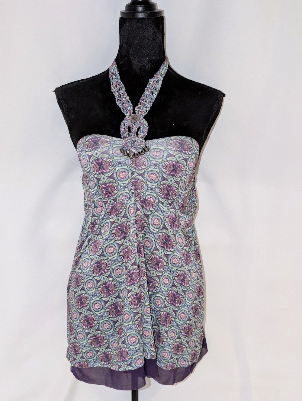Apple Bottoms Geometric Floral Print Halter Top - Blue, Pink, Purple, Yellow